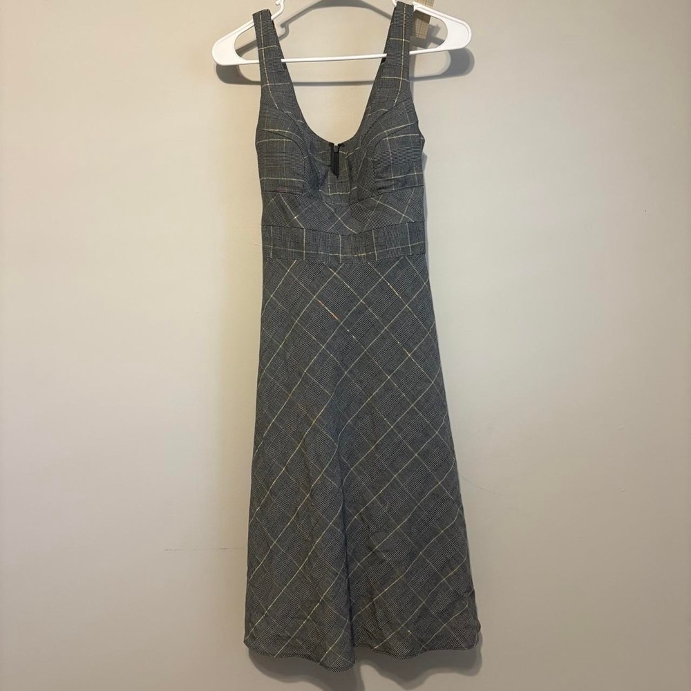 90s Gray and Gold Plaid Office Dress
